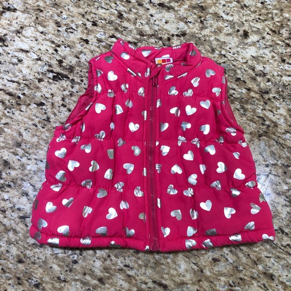 HealthTex Pink Silver Heart Puffer Vest 3-6 Months - Picture 1 of 4